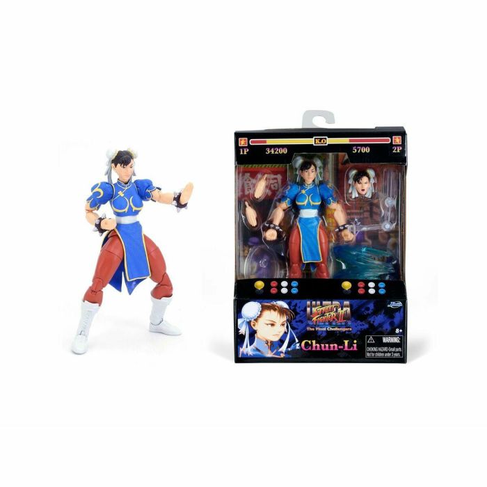 JADA TOYS Figura Chun-Li Street Fighter II 15cm con Manos y Cabeza Intercambiables, Accesorios y 20 Puntos Articulados