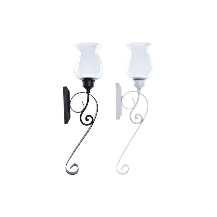 DKD Home Decor Portavela Shabby Chic para Pared de Metal y Cristal Blanco Negro. Pack 4 Unidades, 59x17x13 cm.