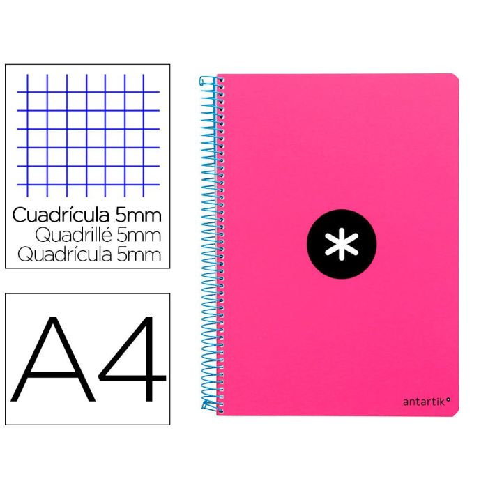 Cuaderno Espiral Antartik A4 Micro Tapa Dura 80H 100 gr Cuadro 5 mm Sin Bandas 4 Taladros Color Rosa Fluor