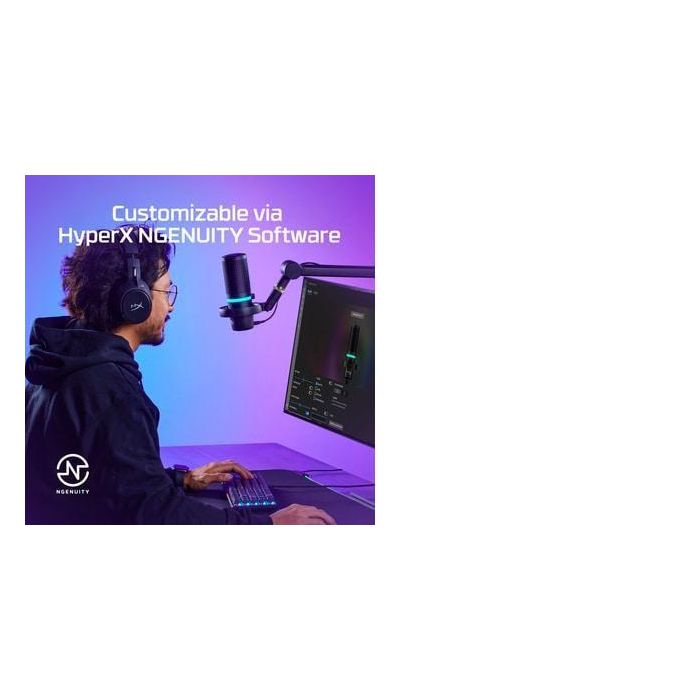 HP DuoCast Micrófono USB Negro con Iluminación RGB, Montura Antivibración y Grabación Hi-Res 24-bit/96kHz