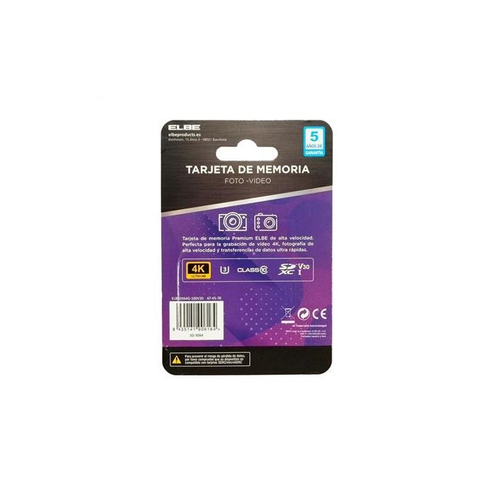Elbe SD-3064 Tarjeta SD 64GB U3 para Resolución 4K 7