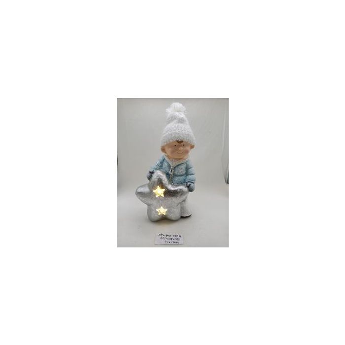 DKD Home Decor Figura de Navidad Moderna Niños LED a Pilas AAA Magnesia Plateado Blanco 18.5x39.5x25.5 cm (2 Unidades) 1