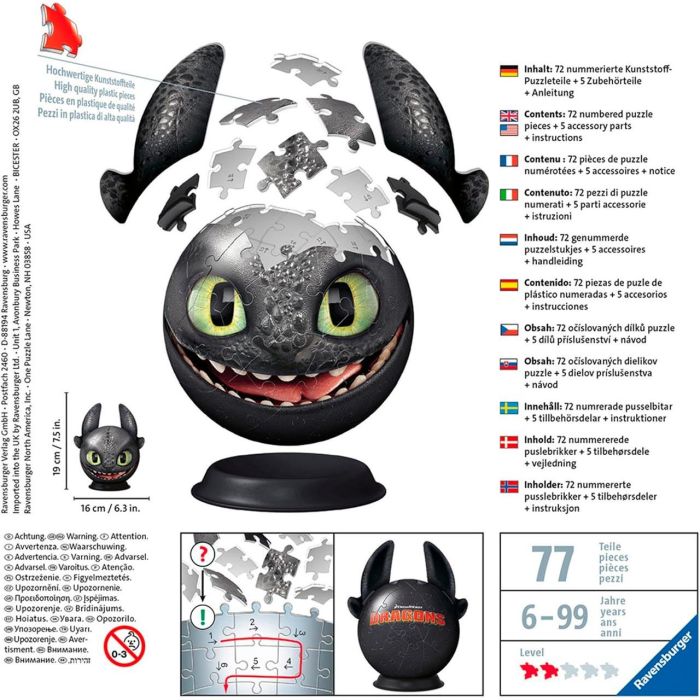 Ravensburger Puzzle Ball Dragon Trainer Con Orejas 3D 72 Piezas 11145 4