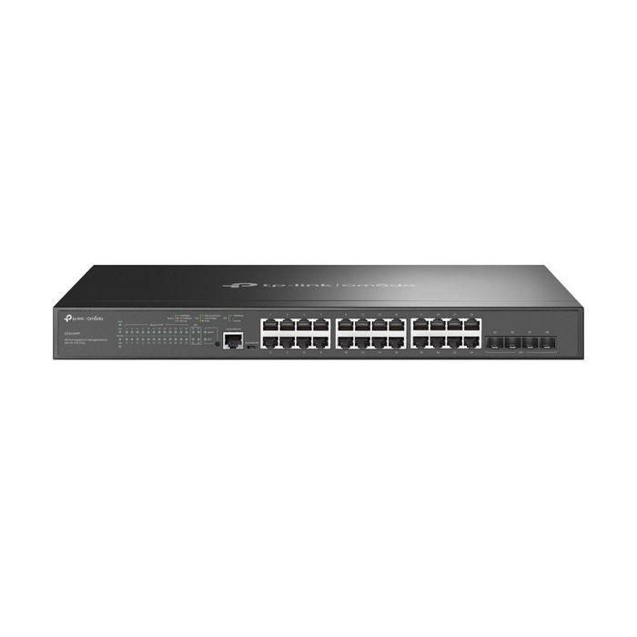 Omada 24× 10/100/1000 Mbps RJ45 PoE+, 4× Gigabit SFP, RJ45/Micro-USB, 56 Gbps, 16K MAC, 9 KB Jumbo, 440×330×44 mm Omada 24× 10/100/1000 Mbps RJ45 PoE+, 4× Gigabit SFP, RJ45/Micro-USB, 56 Gbps, 16K MAC, 9 KB Jumbo, 440×330×44 mm