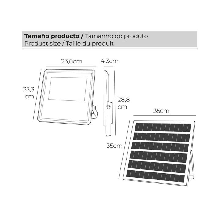 Foco proyector led solar 200w 1500lm 6500k luz fria ip65 edm 6