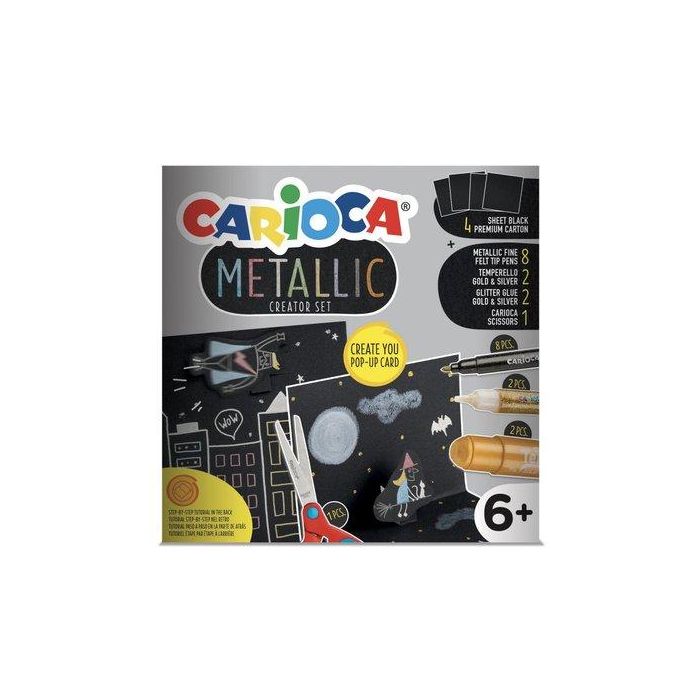 Carioca Set de dibujo Metallic Pop Up Card Creator 3D 17 piezas: 8 rotuladores, 2 témperas, 2 pegamentos, tijeras y cartulinas