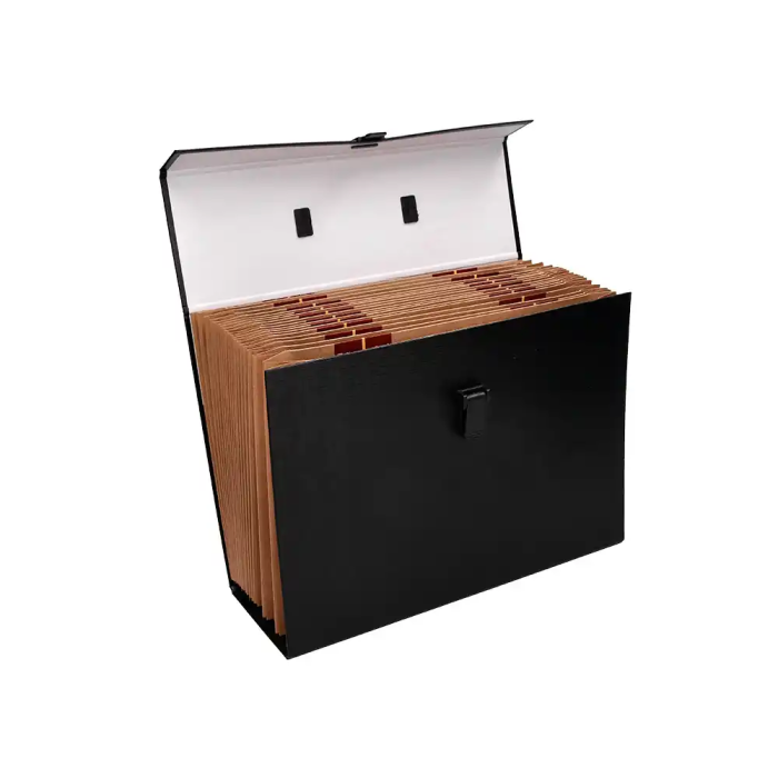 Liderpapel Maletín Clasificadora con Fuelle y Asa, 19 Departamentos, Cartón Forrado, Negro, 390x255x120 mm 4