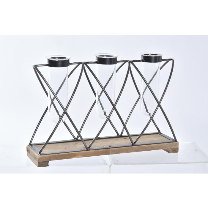 DKD Home Decor Jarrón Cottage Cristal Paulownia Metal, Colores Marrón, Negro y Transparente, 11.5 cm Largo, 23.5 cm Alto, 36.5 cm Ancho