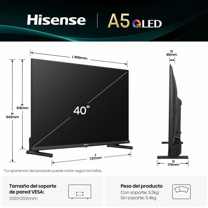 Hisense 40A5Q TV 40" Full HD QLED Smart TV con Wifi Negro 14