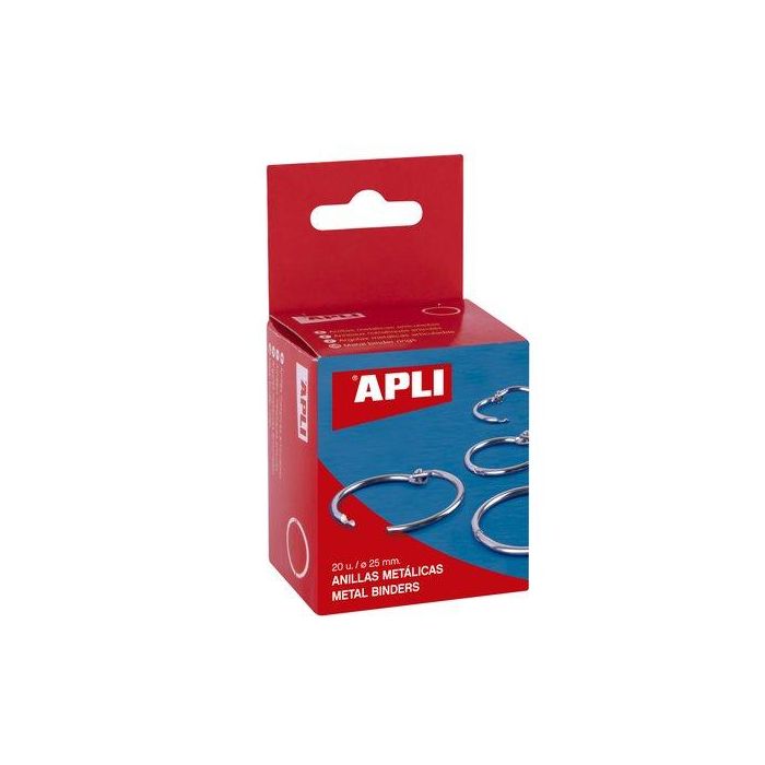 Apli Anillas Metálicas Articuladas Ø25 mm Caja 20 Ud Niqueladas para Encuadernación y Scrapbooking