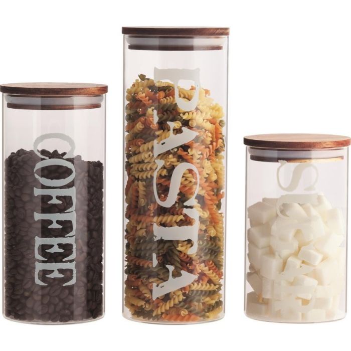 DKD Home Decor Bote Basicos Set de 3 - Borosilicato y Acacia, Capacidad 1.8L, Transparente y Natural, 10.5x27.7x10.5 cm 3 DKD Home Decor Bote Basicos Set de 3 - Borosilicato y Acacia, Capacidad 1.8L, Transparente y Natural, 10.5x27.7x10.5 cm 3