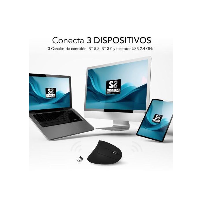 SUBBLIM GLIDE VERTICAL ERGO DUAL MOUSE BATTERY B 2