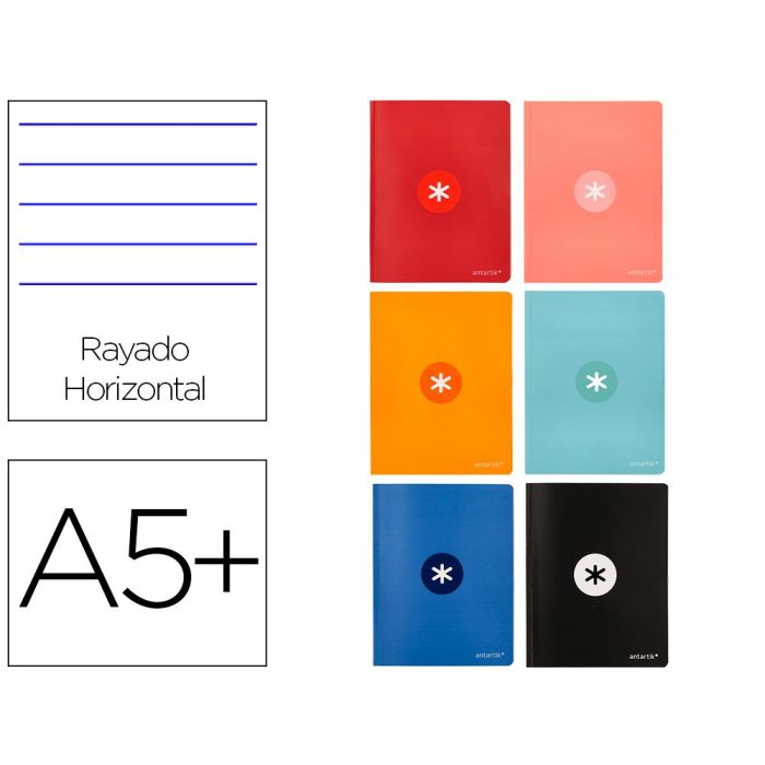 Libreta Antartik A5+ Plus Cosida 48 Hojas 90 gr-M2 Rayado Horizontal Con Margen 6 Colores Surtidos Libreta Antartik A5+ Plus Cosida 48 Hojas 90 gr-M2 Rayado Horizontal Con Margen 6 Colores Surtidos