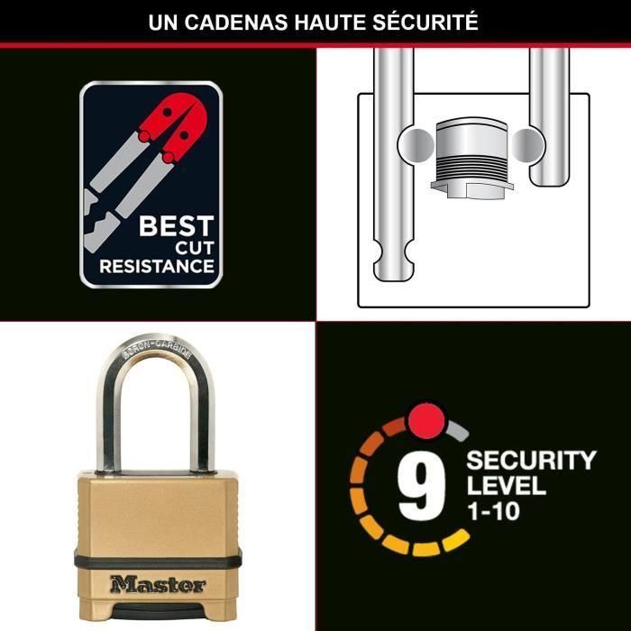 Candado de alta seguridad - MASTER LOCK - M175EURDLF - Combinación - Zinc - Arco en L - Exterior 2 Candado de alta seguridad - MASTER LOCK - M175EURDLF - Combinación - Zinc - Arco en L - Exterior 2