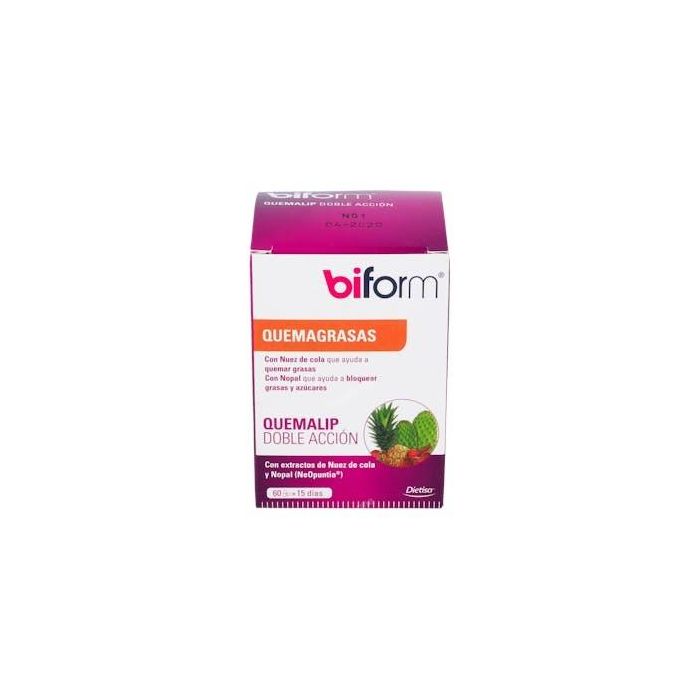 Biform Quemalip: Complemento Alimenticio para Bloquear Grasas y Azúcares con Nopal y Nuez de Cola, 60 Cápsulas