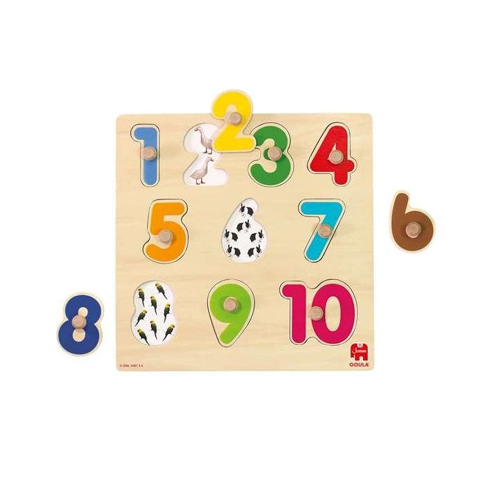 Puzzle encajable numeros, de madera 10 piezas 28x28x2.5 cm goula