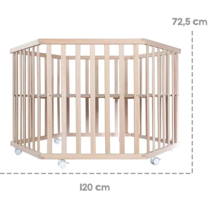Roba AAAIG72186 Parque Infantil Hexagonal Liebhabear Altura Regulable, Base Extraíble, 6 Ruedas con Freno, Madera Natural, Diseño Osito 5