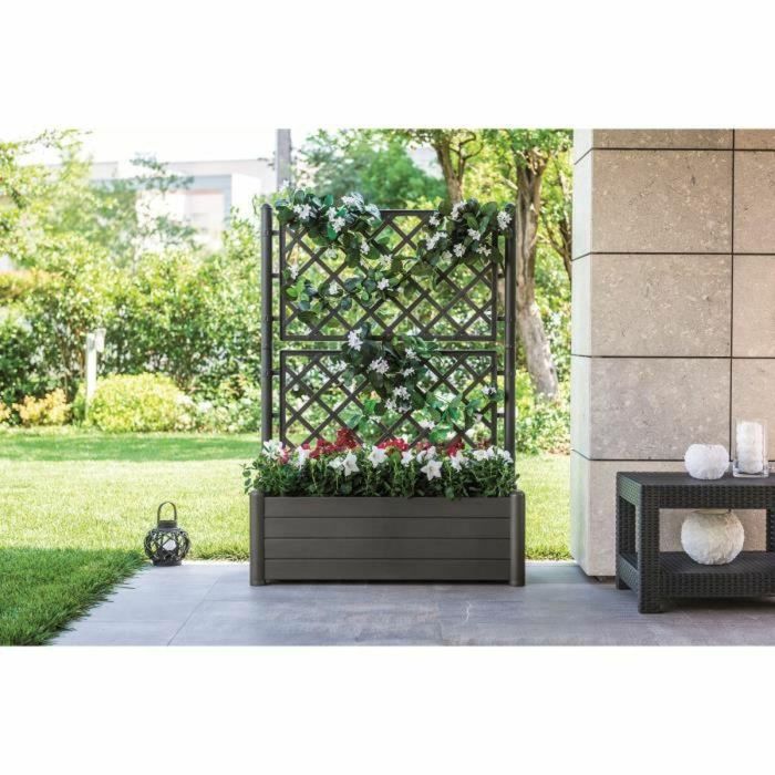 STEFANPLAST Caja de flores rectangular con enrejado - Acabado en madera - 100 x 43 x H 142 cm - 80 L - Moka 1