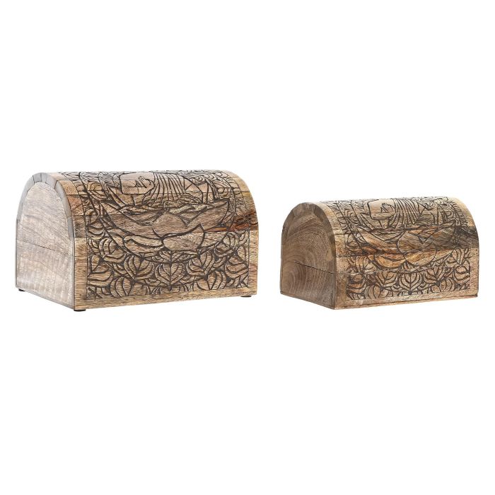 DKD Home Decor India8 Joyero Oriental Buda Madera de Mango Acabado Natural Marrón Oscuro 23 x 15 x 15 cm Set de 2