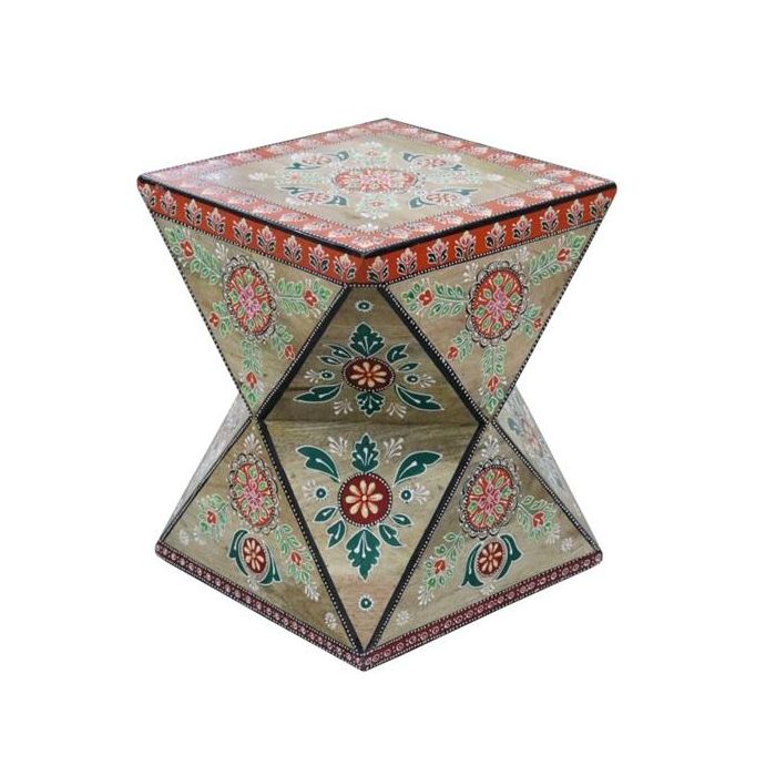 DKD Home Decor Mesita Auxiliar Indio Multicolor de MDF y Madera de Mango. Dimensiones: 35.8x35.8x46.5 cm (L x An x Al)