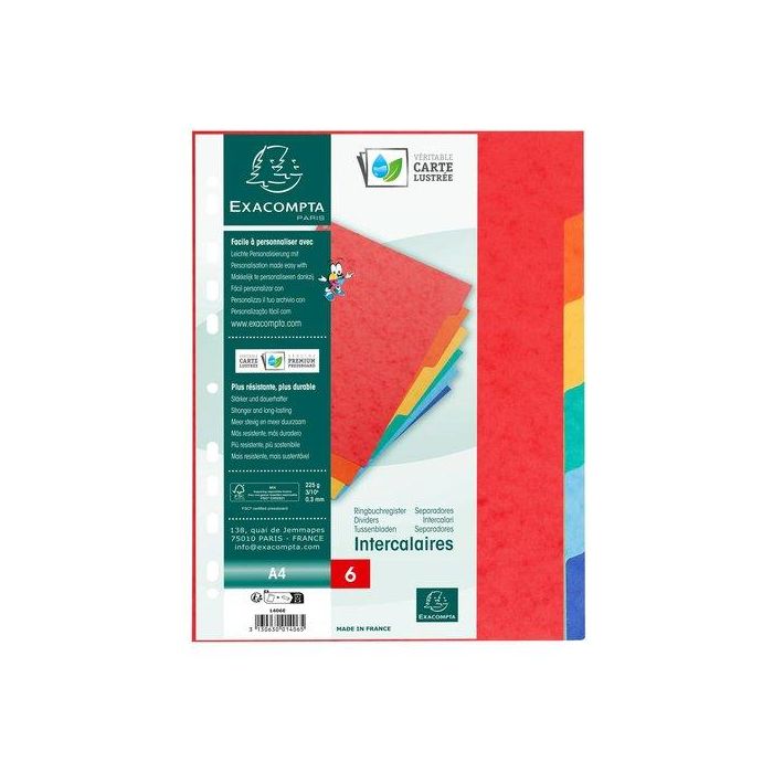 Separadores Exacompta Cartulina Lustrada A4 225Gr 6 Pestañas 11 Taladros