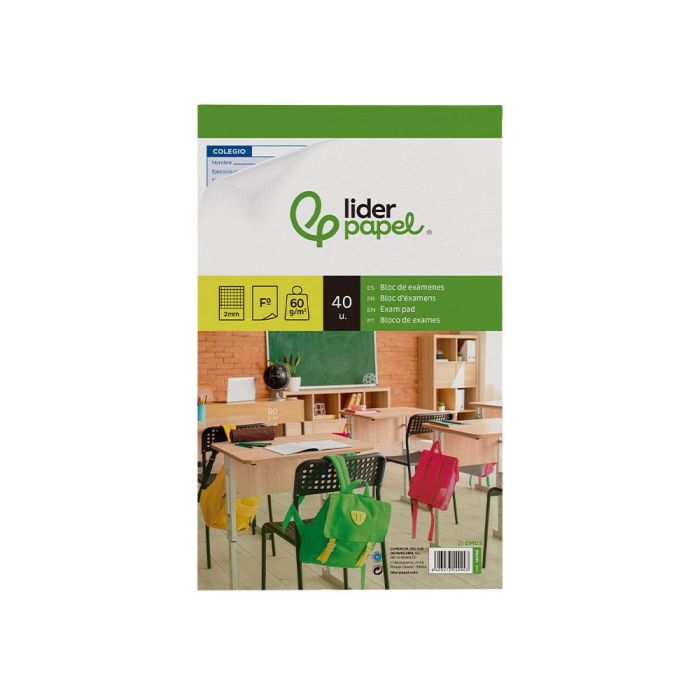 Bloc Examenes Liderpapel Cuadro 2 mm Folio 40 Hojas 60 gr-M2 10 unidades 1