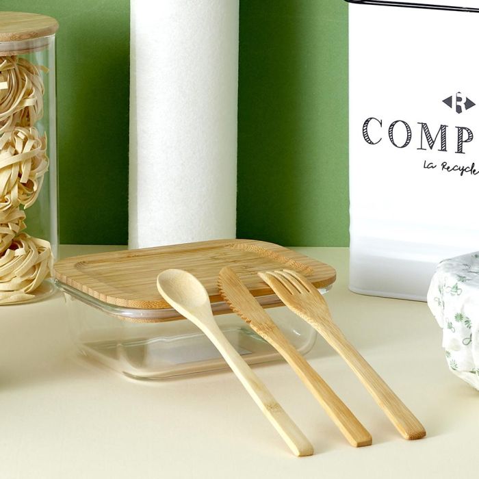Cook Concept Juego De 3 Cubiertos Bambú Con Bolsa Reutilizables Alternativa Plástico 4