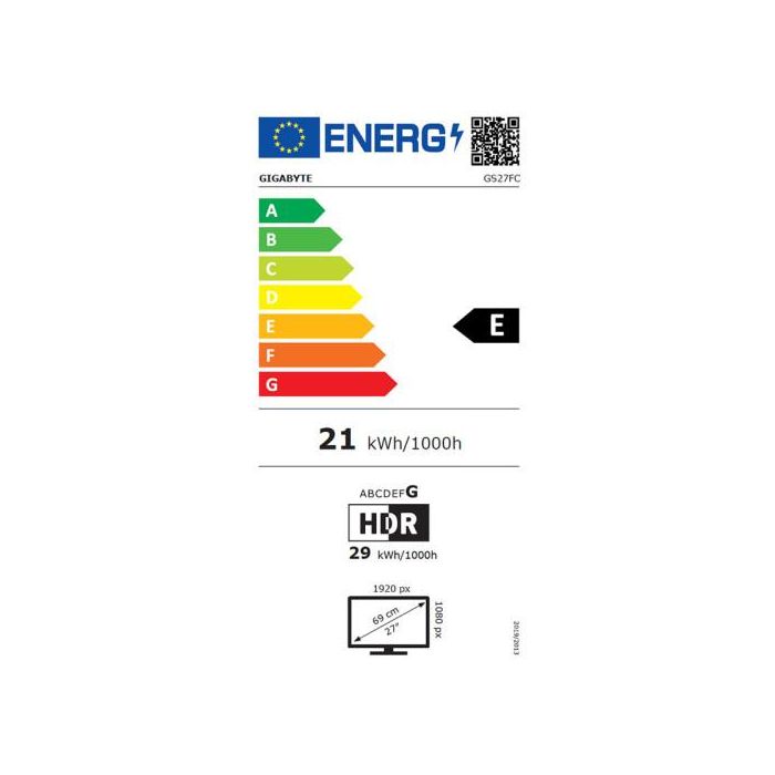 Monitor Gigabyte 27" Gs27Fc,Curvo,1920X1080,0.27Pp,3000:1,1Ms,180Hz,2Hdmi+1Dp 2