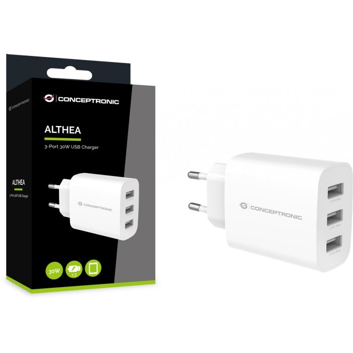 Conceptronic ALTHEA13W Cargador 3 Puertos USB-A 30W 5V/2.4A Blanco 3