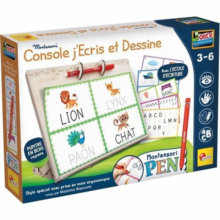 Liscianigiochi LIS8008324112319 Mesa de Dibujo y Escritura Montessori Pen – Juego Educativo para Niños +3 Años