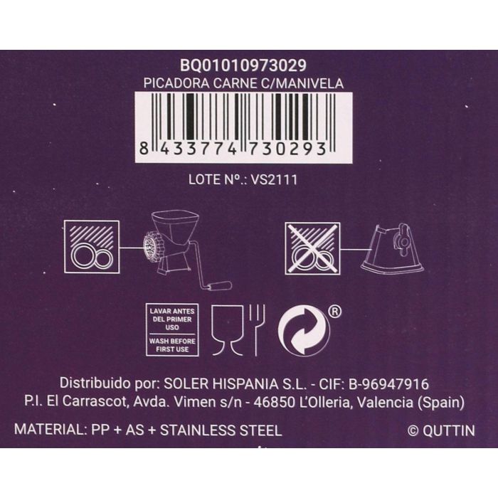 Picadora de carne con manivela Quttin (6 Unidades) 10