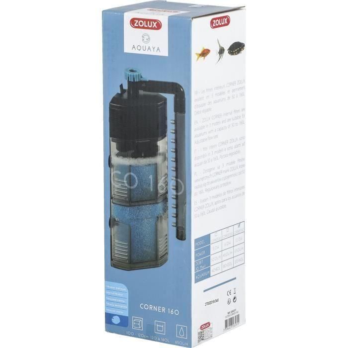 Filtro interior - ZOLUX - Corner 160 - 12 W - Caudal regulable - Para acuarios de 120 a 160 L 2 Filtro interior - ZOLUX - Corner 160 - 12 W - Caudal regulable - Para acuarios de 120 a 160 L 2