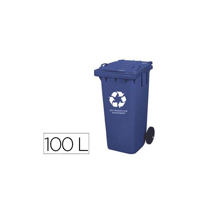 Papelera Contenedor Q-Connect Plastico Con Tapadera 100 L Color Azul 800x510x525 mm Con Ruedas