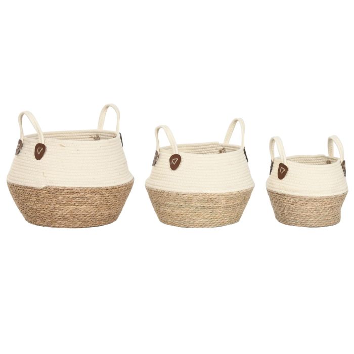 DKD Home Decor Cesta de Almacenamiento Crema Natural de Fibra y Algodón 41 x 37 x 41 cm Set de 3 Piezas