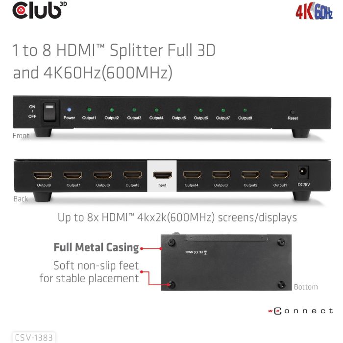Club3D Splitter HDMI 1 Entrada a 8 Salidas 4K 60Hz UHD 14 Club3D Splitter HDMI 1 Entrada a 8 Salidas 4K 60Hz UHD 14