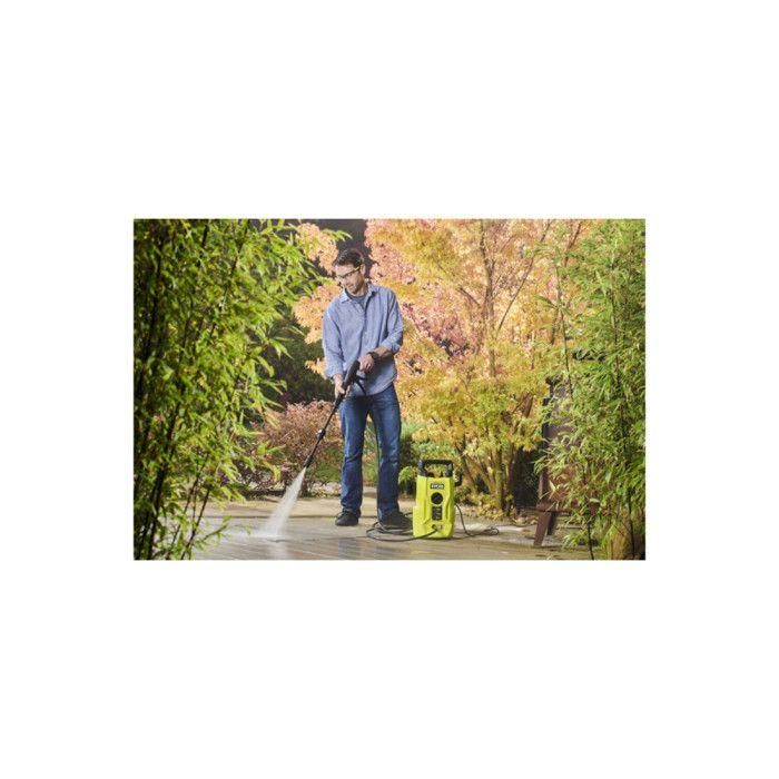 Hidrolimpiadora de alta presión - RYOBI - 1400 W - 110 bares - 390 L - Manguera de PVC de 5 m - Lanza Vario - Lanza Turbo - Boquilla detergente 0,35 L 1 Hidrolimpiadora de alta presión - RYOBI - 1400 W - 110 bares - 390 L - Manguera de PVC de 5 m - Lanza Vario - Lanza Turbo - Boquilla detergente 0,35 L 1