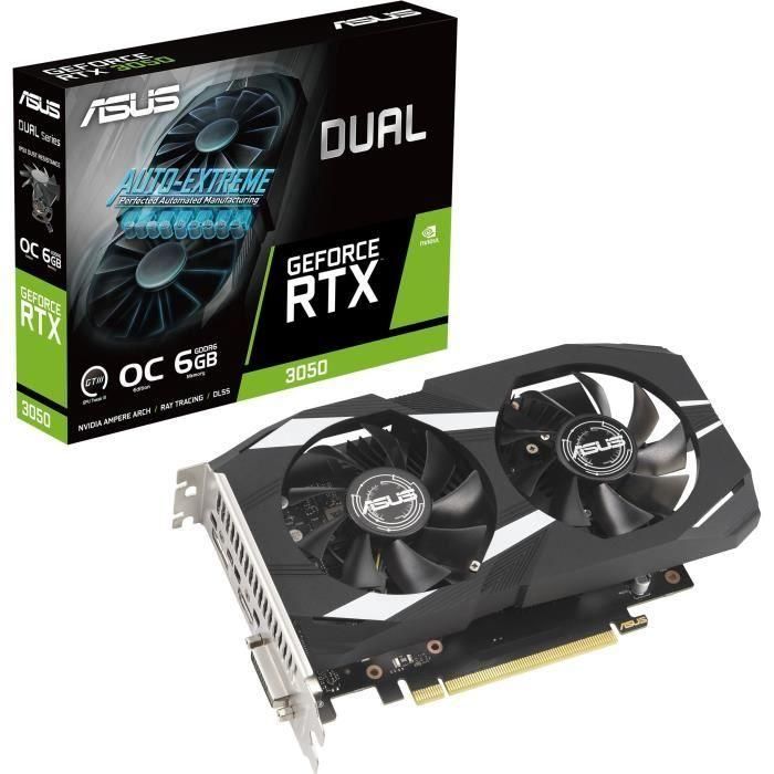 ASUS Dual -RTX3050-O6G Tarjeta Gráfica NVIDIA GeForce RTX 3050 6GB GDDR6 PCI Express 4.0 Doble Ventilador