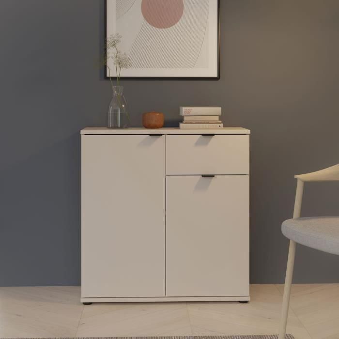 GANYMEDE GNMK222LU60 Pequeño mueble de almacenaje - aparador - 2 puertas, 1 cajón - Arena - 80,1 x 34,1 x 82,3 cm 1