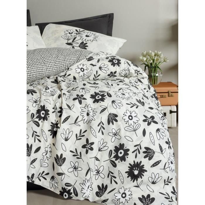 Juego de cama - 1 funda nórdica 220x240 cm + 2 fundas de almohada 60x60 cm - 100% algodón - Negro 2 Juego de cama - 1 funda nórdica 220x240 cm + 2 fundas de almohada 60x60 cm - 100% algodón - Negro 2