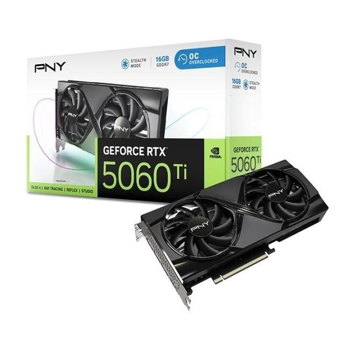 PNY GeForce RTX 5060 Ti OC NVIDIA 16GB GDDR7 Tarjeta Gráfica, PCIe 5.0, Activa, 2 Ventiladores, Resolución 8K PNY GeForce RTX 5060 Ti OC NVIDIA 16GB GDDR7 Tarjeta Gráfica, PCIe 5.0, Activa, 2 Ventiladores, Resolución 8K
