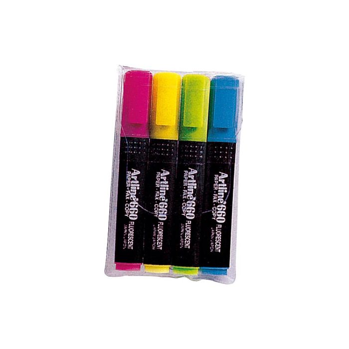 Rotulador Artline Fluorescente Ek-660 Punta Biselada Bolsa De 4 Unidades Colores Surtidos 1