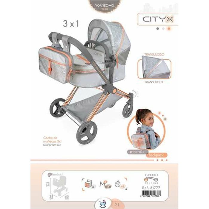 Decuevas Coche de Muñeca Cityx Plegable 3 en 1 para Muñecas de hasta 50 cm, 38x65x73 cm, Edad +3 años 3 Decuevas Coche de Muñeca Cityx Plegable 3 en 1 para Muñecas de hasta 50 cm, 38x65x73 cm, Edad +3 años 3