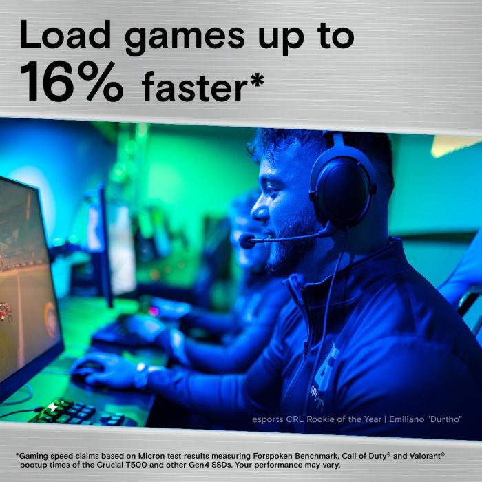 Crucial T500 SSD 2TB PCIe NVMe 4.0 x4, 7400 MB/s Lectura, 7000 MB/s Escritura, M.2 2280 2