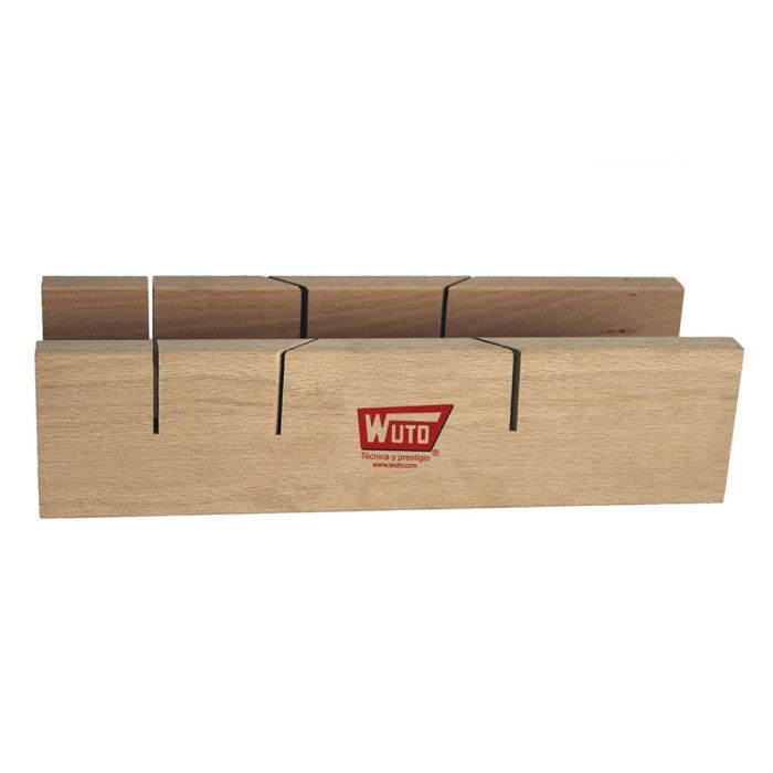 Wuto Corta ingletes doble con soporte 250x55mm, madera de haya, guías de corte 45 y 90 grados Wuto Corta ingletes doble con soporte 250x55mm, madera de haya, guías de corte 45 y 90 grados