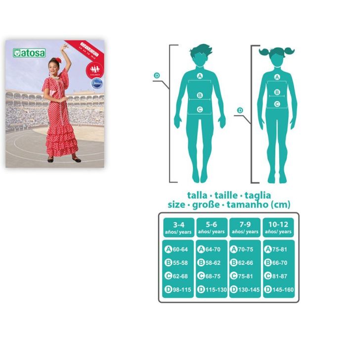 Disfraz Flamenca Rojo Niña Infantil Lunares Colores 10-12 Años