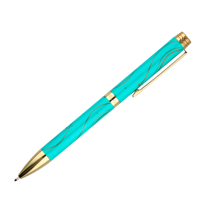 Belius Aqua Boligrafo Aluminio Turquesa Dorado Tinta Azul Punta 1mm Caja Diseño 6