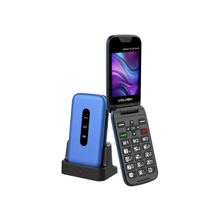 Volfen Telefono Movil Nexo Flip Tipo Choncha Con Base Azul