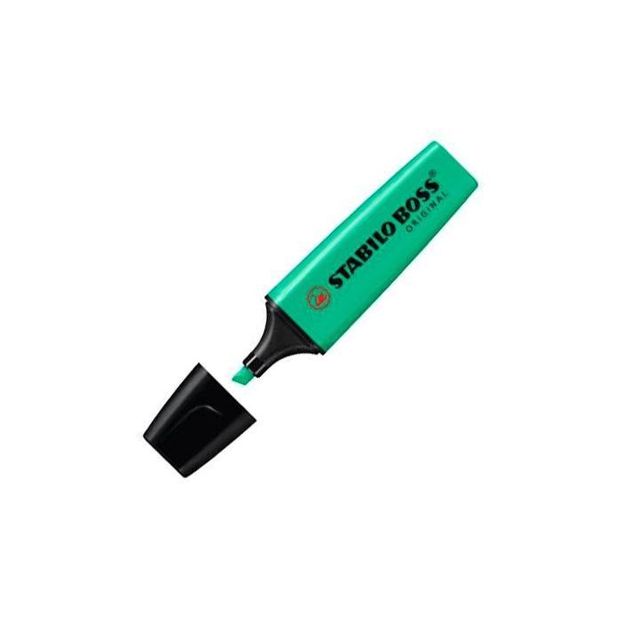 Stabilo Marcador Fluorescente Boss Original Azul Turqui (Pack de 10) con Tecnología Antisecado hasta 4 Horas (10 Unidades)