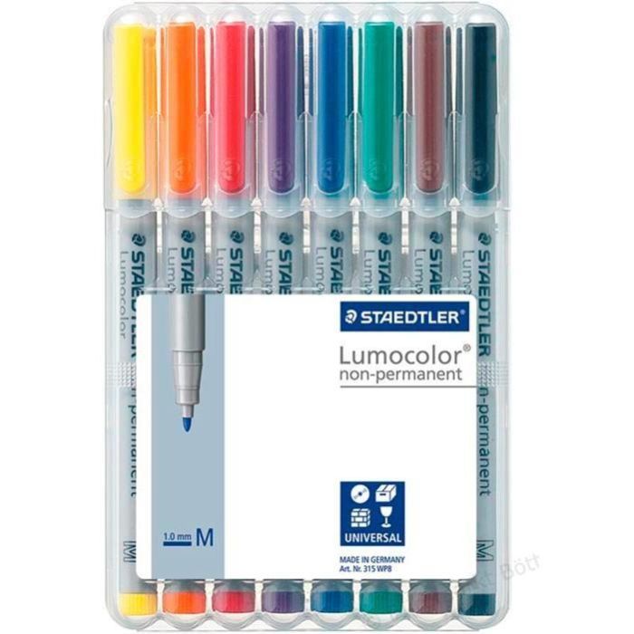 STAEDTLER Lumocolor 315 WP8 - Rotuladores Universales no Permanentes, Punta M (1mm), Colores Surtidos (8 Unidades)