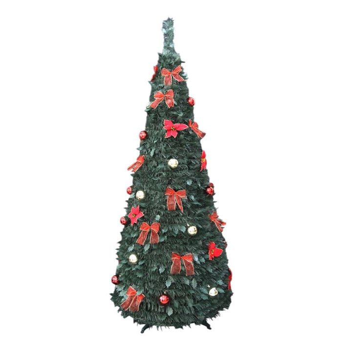 DKD Home Decor Árbol de Navidad Tradicional con Luces LED IP44 Plegable Verde y Rojo 180 cm Alto x 71 cm Ancho PVC 1